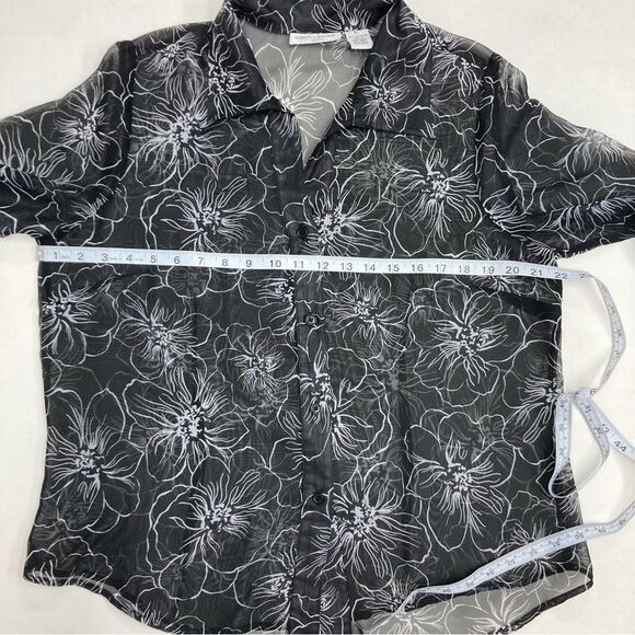 Rebecca Malone Blouse SZ PL Sheer Black and White Floral Lightweight Flowy Fit - Picture 8 of 12